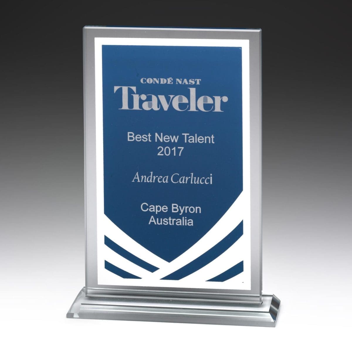 Blue Marvel Glass Trophy